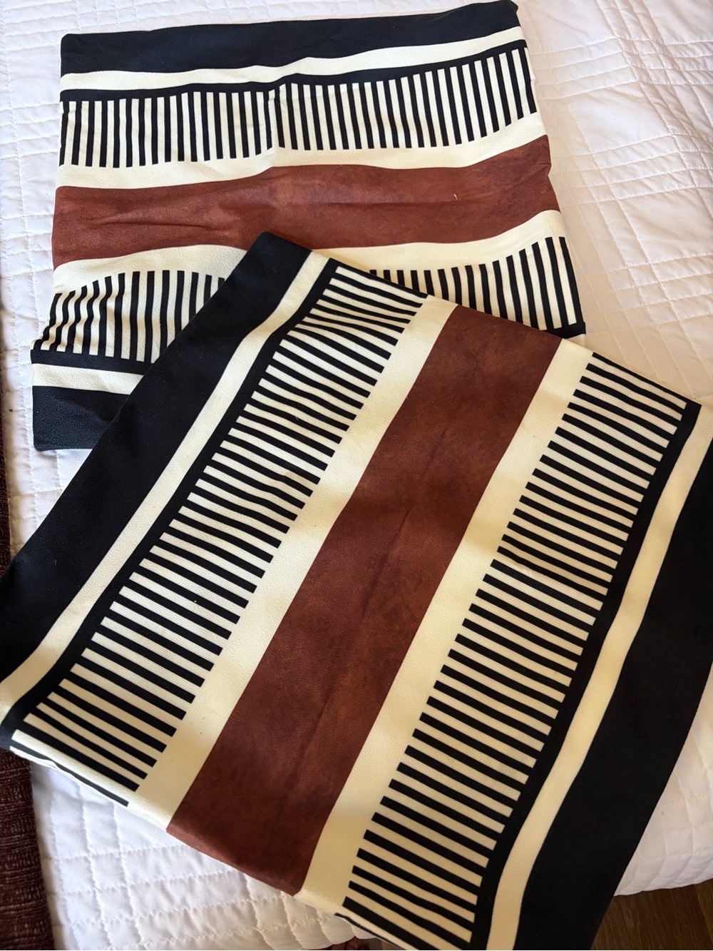 2-Striped Black, Cream & Brown Pillow covers 18” x 18”